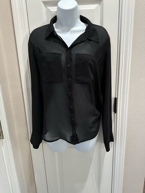 Guess Black Sheer Button-Down Blouse